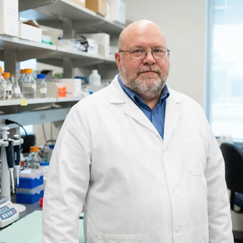 Experienced Male Scientist in Lab Coat