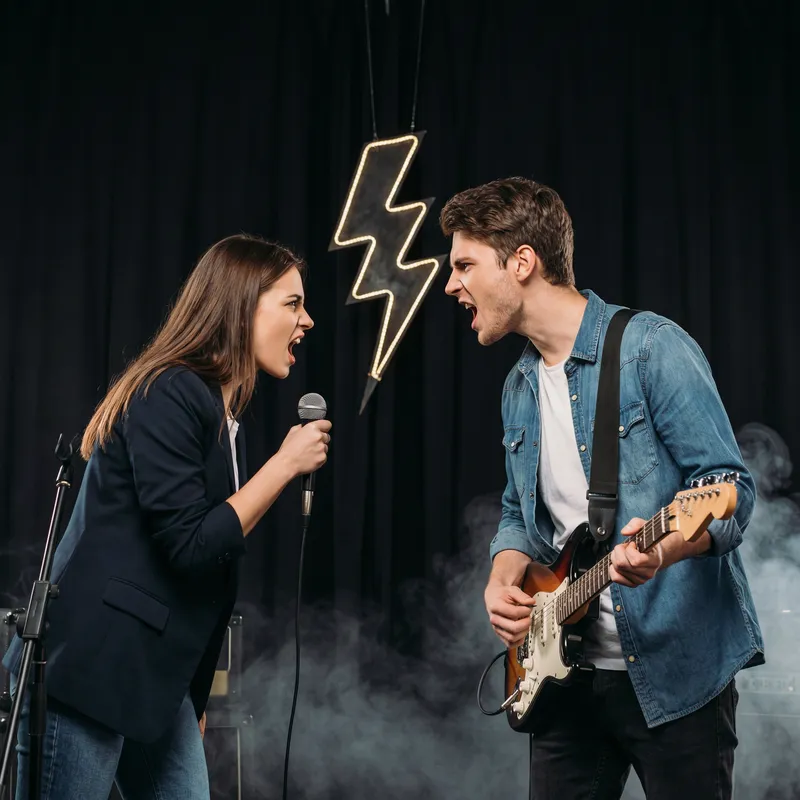 Confrontational European Musicians: Female Singer vs Male Guitarist Confrontational European Musicians: Female Singer vs Male Guitarist