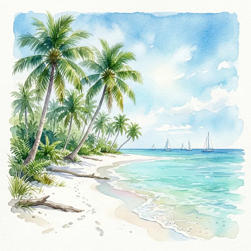 Tropical Paradise Watercolor Art: Calm and Serenity