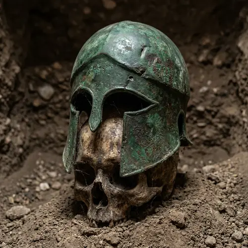 Ancient Helmet on Skull - Mystery and Antiquity