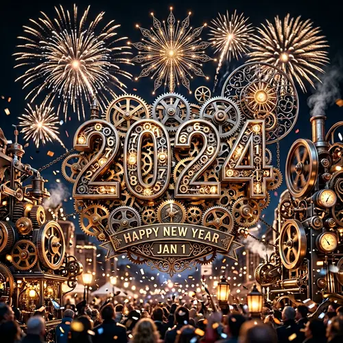 2024 New Year Mechanical Themed Spectacle with Intricate Gears and Countdown Calendar