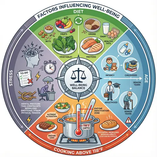 Wheel Chart Depicting Diet, Age, Cooking, and Stress