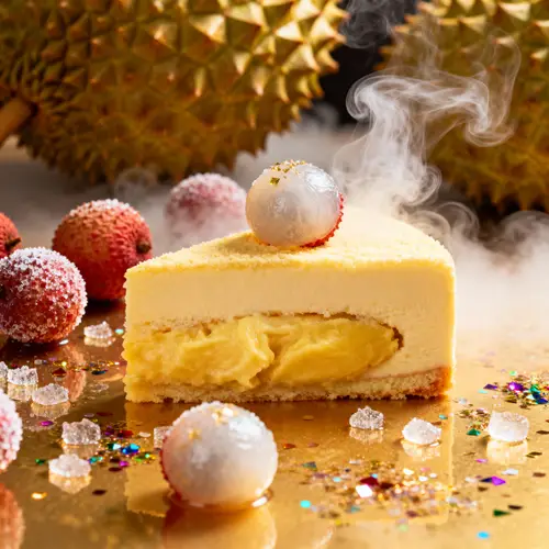 Delicious Durian Cake with Unique Lychee Spheres