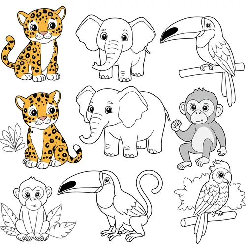 Jungle Animal Coloring Pages for Kids