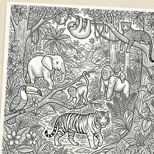 Jungle Animal Coloring Pages for Kids