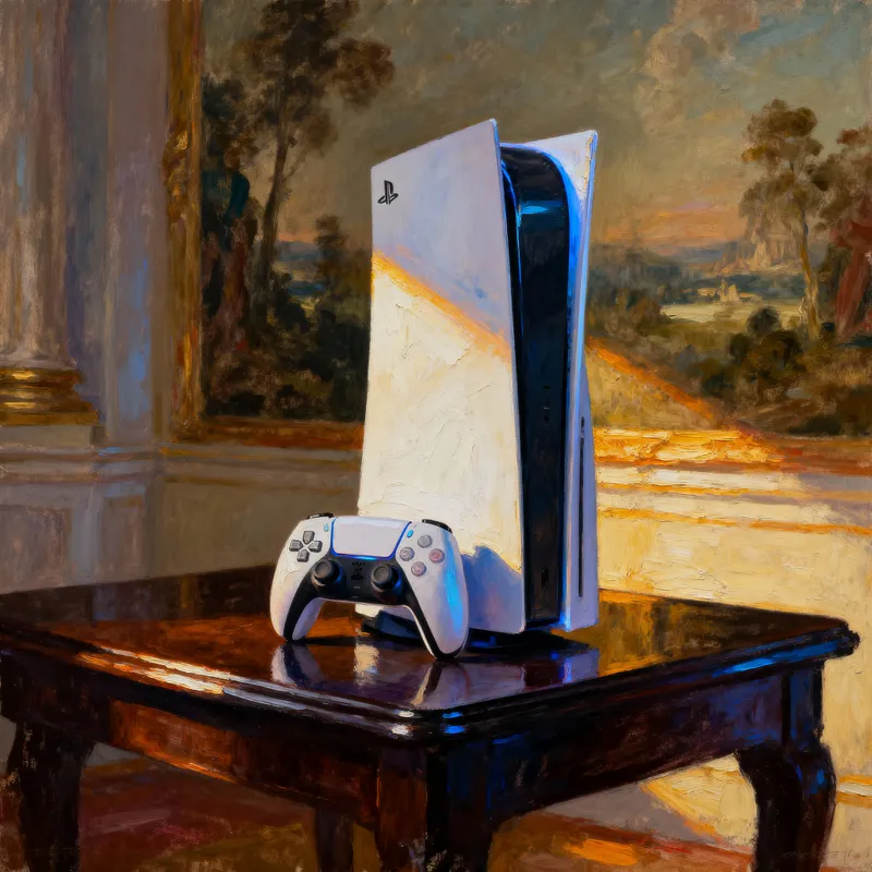Classic Oil Painting of a PlayStation 5