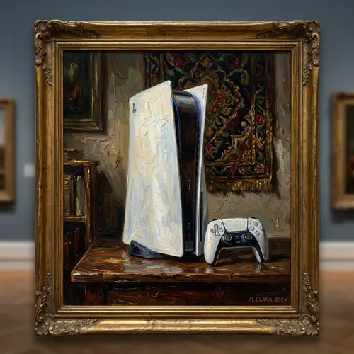 Classic Oil Painting of a PlayStation 5
