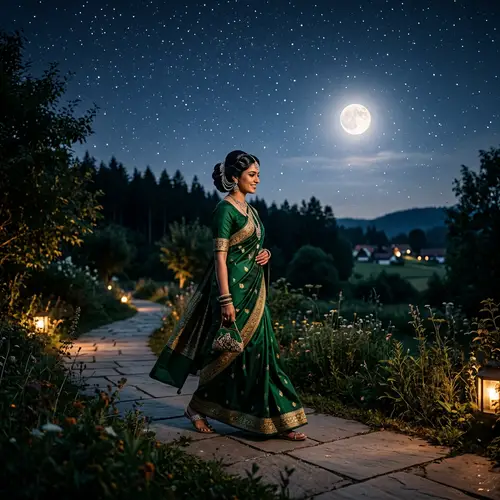 Women Walking Under the Moon: A Serene Night