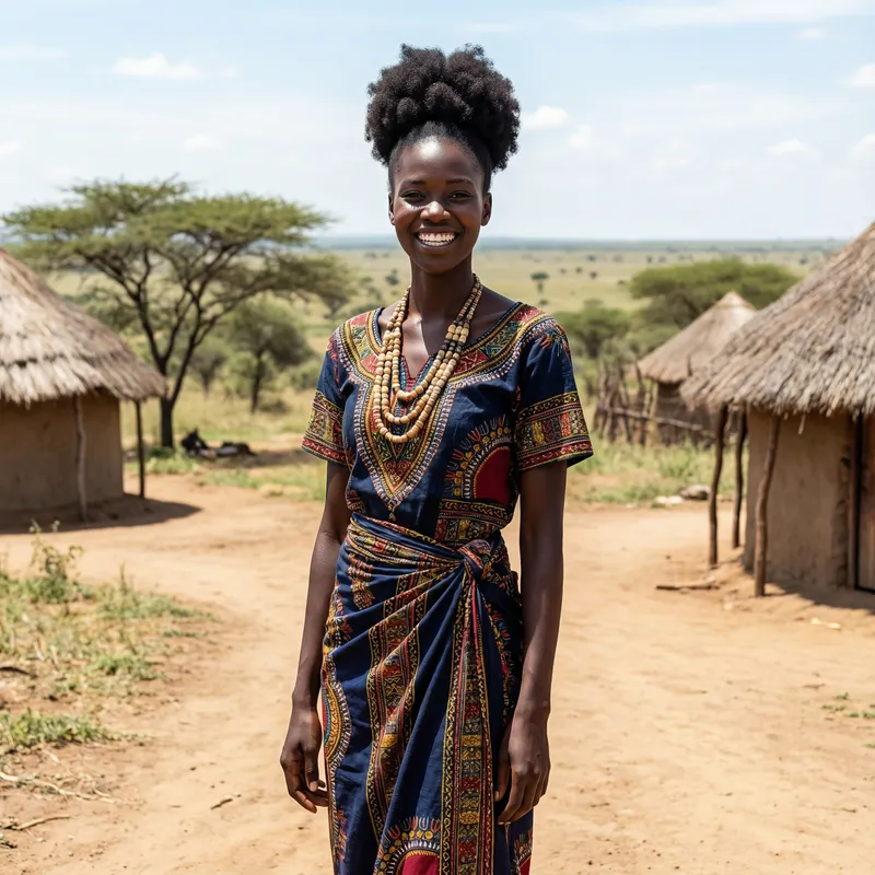 Tall and Beautiful African Girl in Vibrant Traditional Garments Tall and Beautiful African Girl in Vibrant Traditional Garments