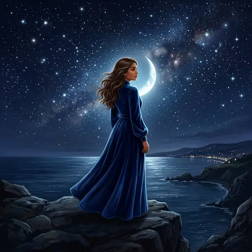 Serenity Under the Stars: Nighttime Illustration of a South Asian Woman
