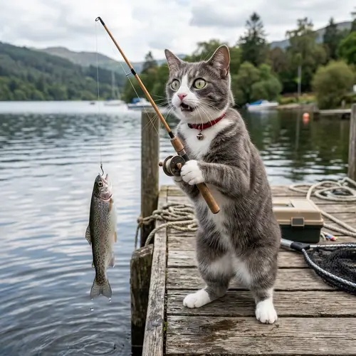 Astonished Cat Fishing - Unbelievable Adventure Captured