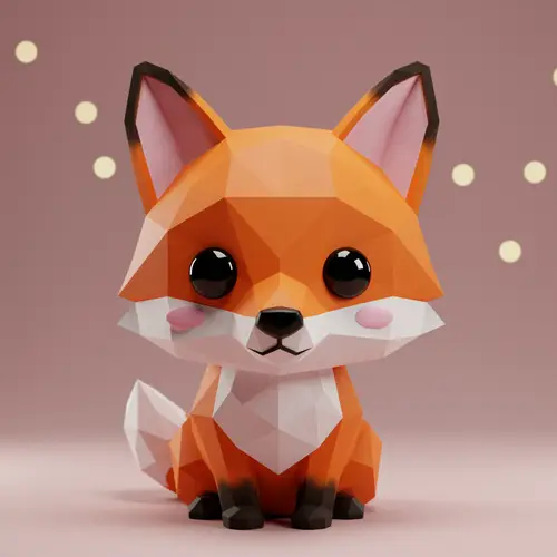 Cute 3D Geometric Fox Design