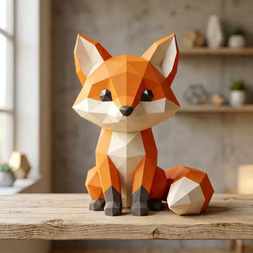 Cute 3D Geometric Fox Design