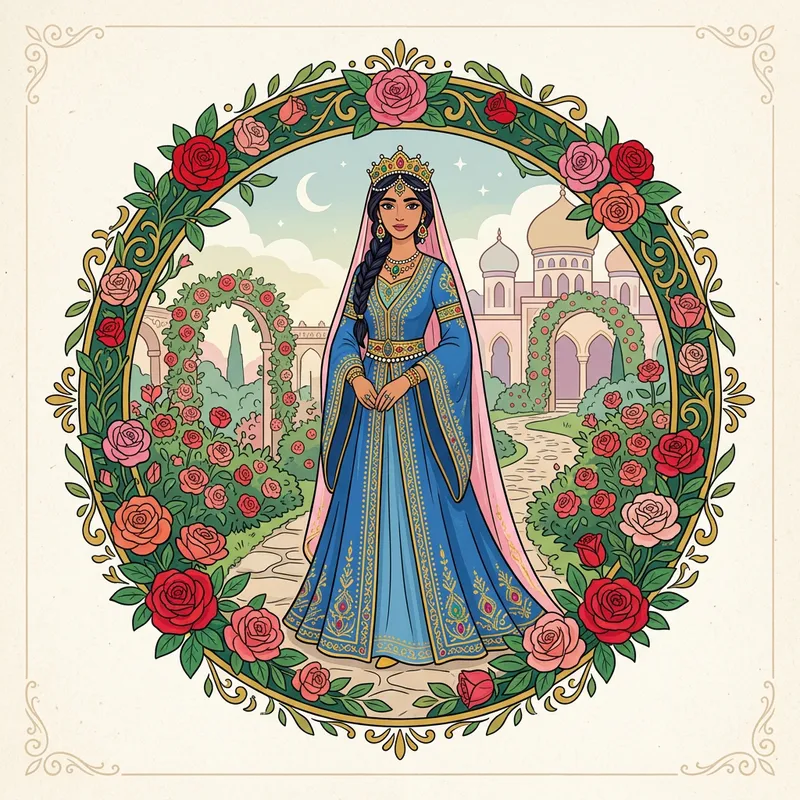 Elegant Arabic Princess Illustration in Vintage Style
