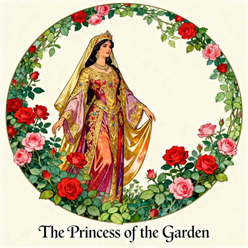 Elegant Arabic Princess Illustration in Vintage Style