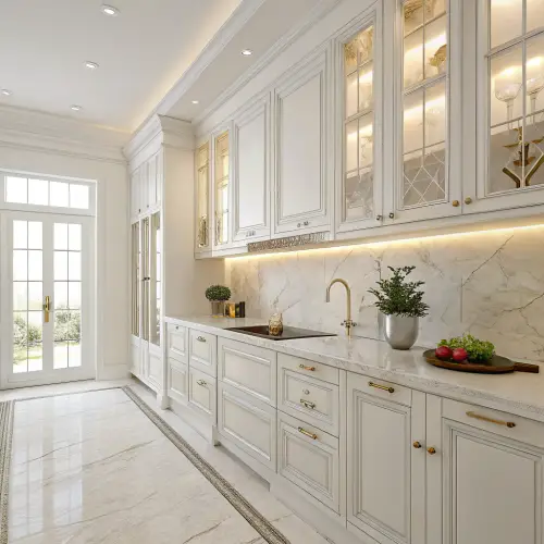 Bright White Kitchen with Marble Countertops