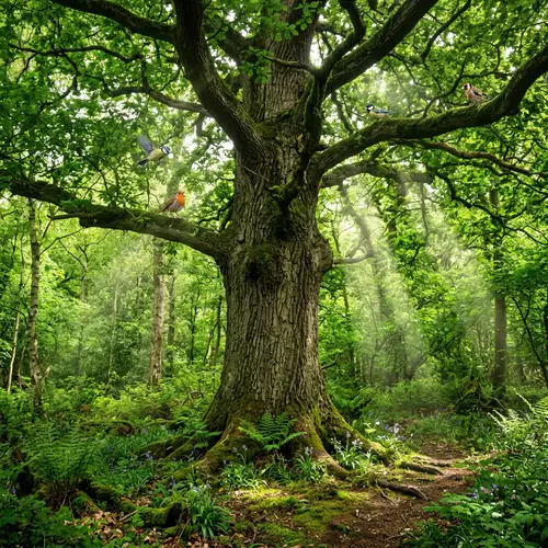 Majestic Tree in Verdant Forest - Serene Nature Scene