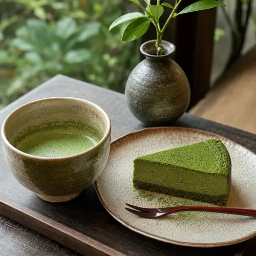 Delicious Natural Matcha Dessert with Tea