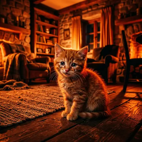 Captivating Ginger Cat Crying in Flaming Room