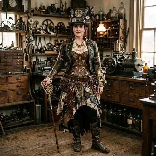 Intricate Steampunk Costume: Gears & Leather Accents