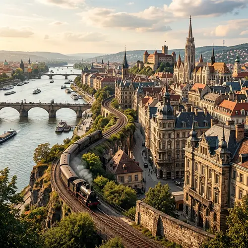 Charming 19th-Century Cityscape by River | Vintage Architecture