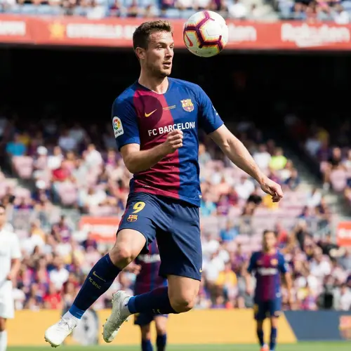 Caucasian Male Football Player in Blue & Maroon Kit
