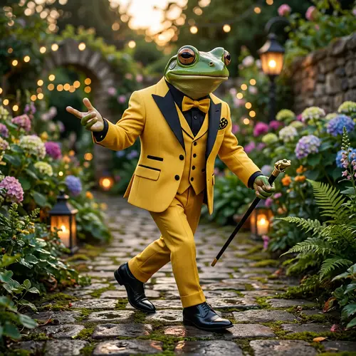 Elegant Yellow Suit Frog - Vibrant Scene