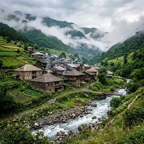 Traditional Caucasian Aul in Mountain Village | Scenic Views