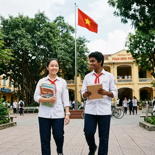 Vietnamese Students in Traditional School Uniforms