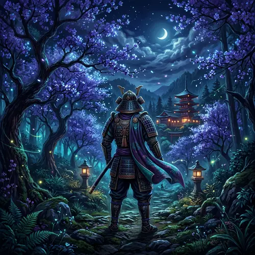 Epic Samurai in Black Sakura Forest | Intricately Detailed Digital Painting