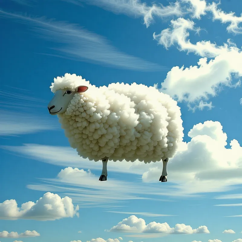 Whimsical Sheep-Shaped Cloud in the Blue Sky Whimsical Sheep-Shaped Cloud in the Blue Sky