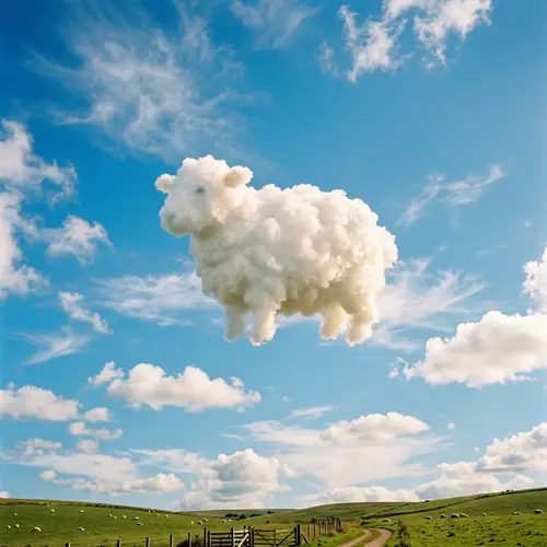 Whimsical Sheep-Shaped Cloud in the Blue Sky