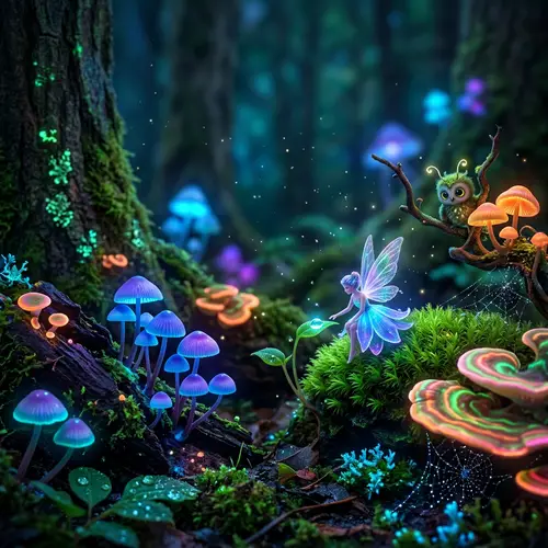 Mystical Forest with Glowing Mushrooms | Neon Colors & Magical Creatures