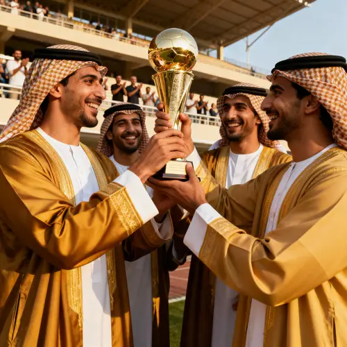 Arab Team Celebrates Victory with Winning Cup