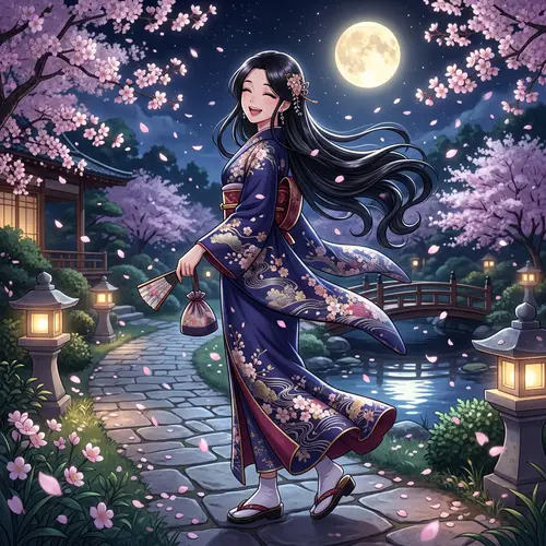 Elegant Kaguya | Anime Character Portrait with Moonlit Garden