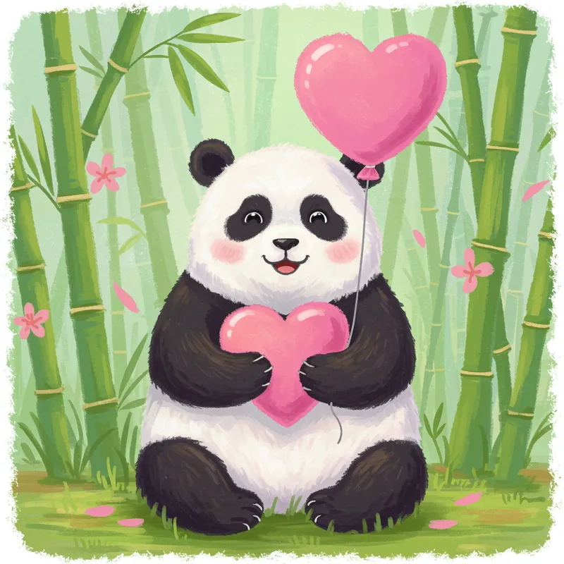 Whimsical Panda with Heart Balloon Illustration Whimsical Panda with Heart Balloon Illustration