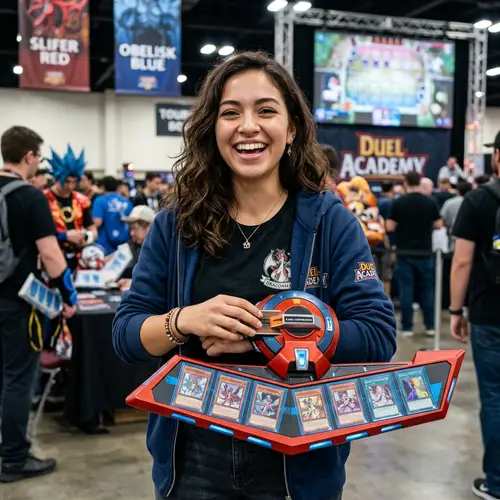 Beautiful Girl with Yu-Gi-Oh GX Duel Disk and Dragonmaid Deck