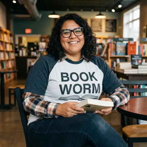 Overweight Woman with Round Face in Nerdy Attire
