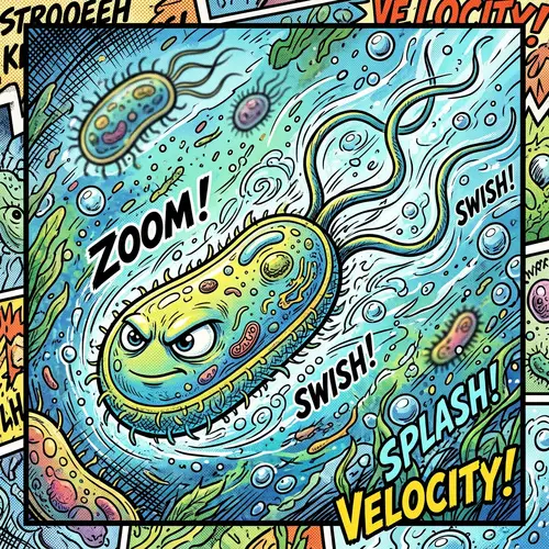 Comic Style Bacteria with Three Flagella