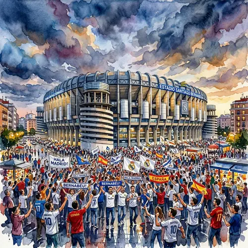 Santiago Bernabéu in Watercolor: Match Day Energy