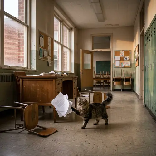 Determined Cat Wreaks Havoc in Empty School