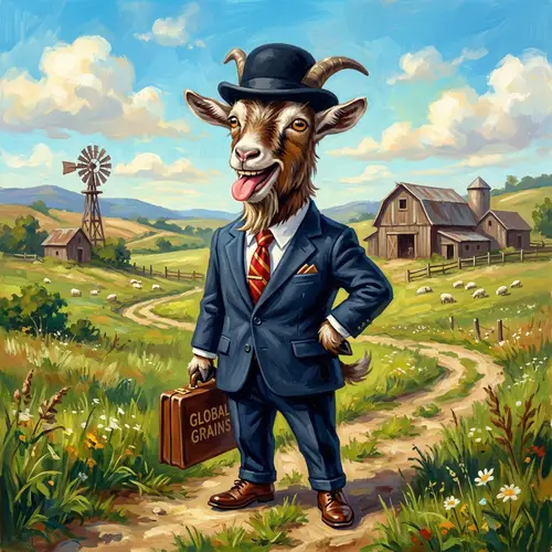 Playful Goat in Business Suit | Brush Painted Image