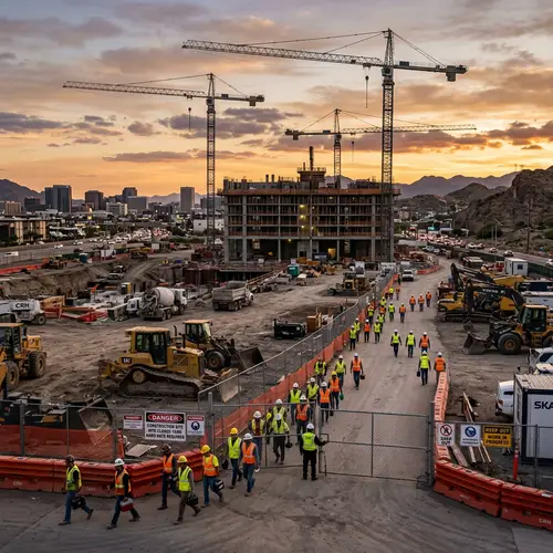 Construction Project Site Closing at Dusk