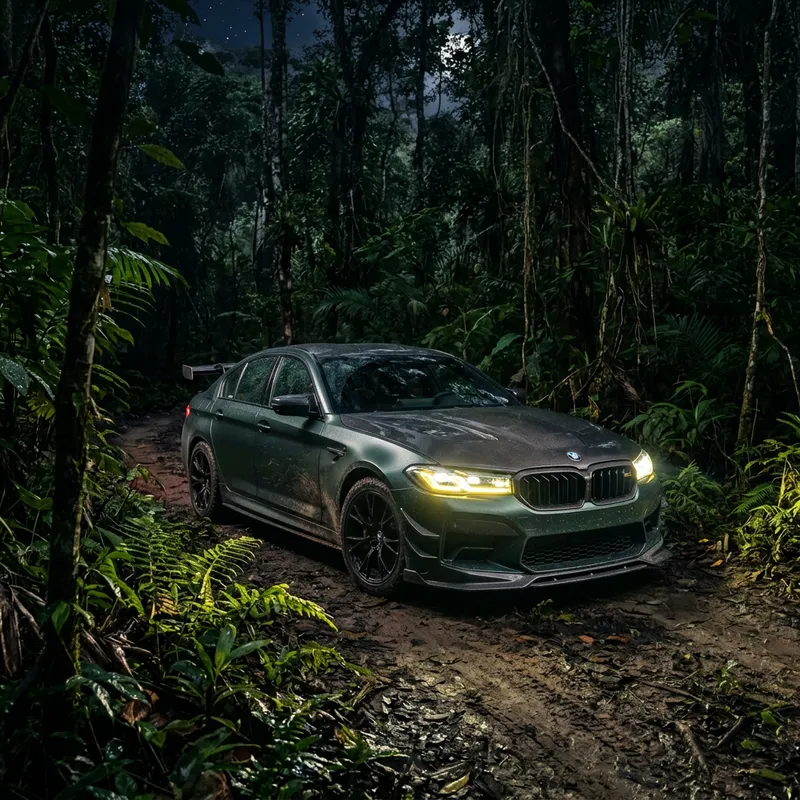 Modified BMW M5 CS in Jungle at Night Modified BMW M5 CS in Jungle at Night