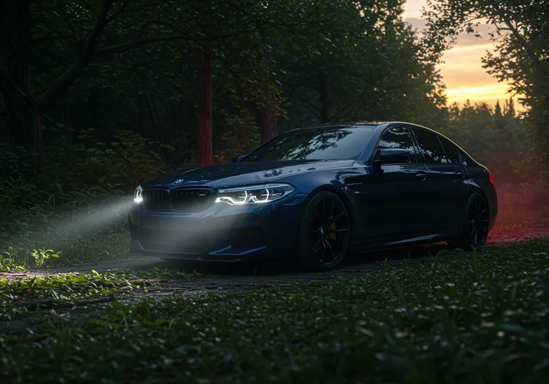 Modified BMW M5 CS in Jungle at Night