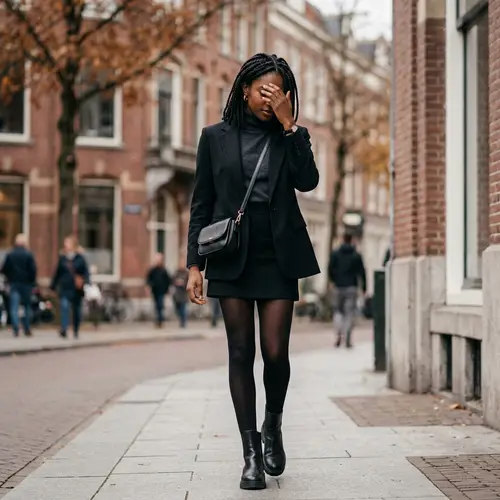 Fashionable Black Girl in Slim Fitted Blazer and Stockings