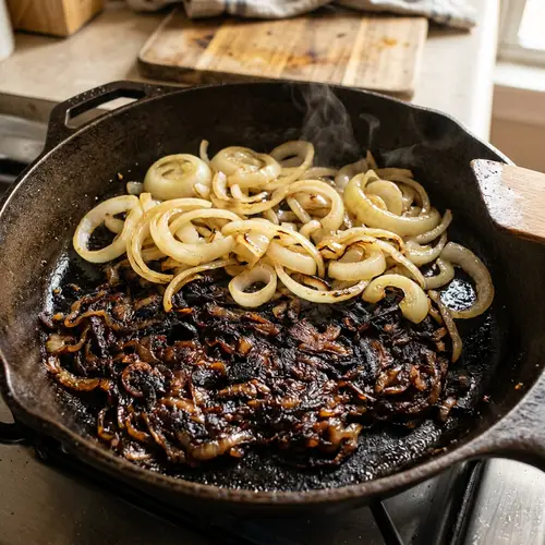 Onion Cooking Over Burnt Onion