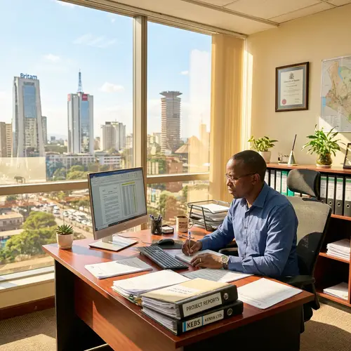 Diligent Kenyan Man Working in Office with Focus