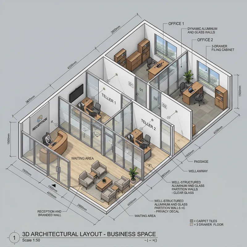 3D Business Space Layout Blueprint