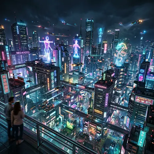 Futuristic Urban Landscape - Cyberpunk City Night View
